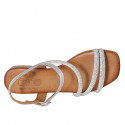 Woman's sandal in silver laminated leather with strap and rhinestones heel 2 - Available sizes:  33