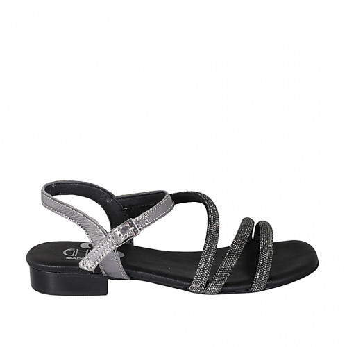 Woman's sandal in steel gray laminated leather with strap and rhinestones heel 2 - Available sizes:  33