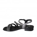 Woman's sandal in steel gray laminated leather with strap and rhinestones heel 2 - Available sizes:  33