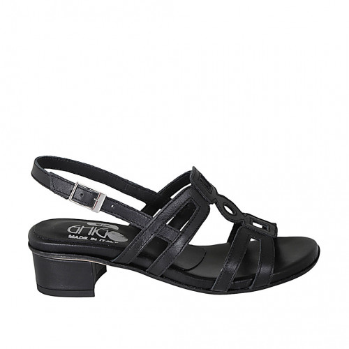 Woman's sandal in black leather with heel 4 - Available sizes:  33, 43, 44, 45