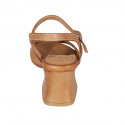 Woman's strap sandal in cognac brown leather heel 6 - Available sizes:  43