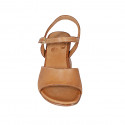 Woman's strap sandal in cognac brown leather heel 6 - Available sizes:  43