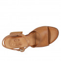 Woman's strap sandal in cognac brown leather heel 6 - Available sizes:  43