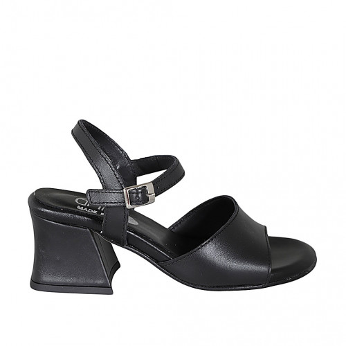 Woman's sandal in black leather with strap heel 6 - Available sizes:  32, 43