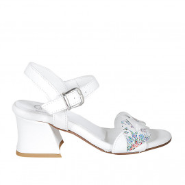 Sandale pour femmes avec courroie en cuir blanc et imprimé mosaïque multicouleur talon 6 - Pointures disponibles:  32, 42, 43, 44, 45