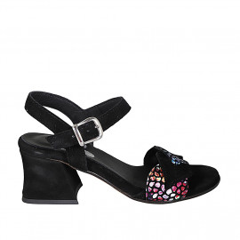 Sandale pour femmes en daim noir et imprimé mosaïque multicouleur avec courroie tacon 6 - Pointures disponibles:  32, 33, 42, 43, 44