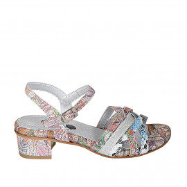 Woman's strap sandal in multicolored printed laminated leather heel 4 - Available sizes:  32, 33, 43, 44