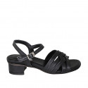 Sandalo da donna con listini incrociati e cinturino in pelle nero tacco 4 - Misure disponibili: 32, 33, 42, 43, 44, 45