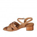 Sandalia para mujer con correas cruzadas en piel cognac tacon 4 - Tallas disponibles:  32, 44