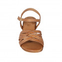 Woman's sandal with crossed straps in cognac brown leather heel 4 - Available sizes:  32, 44