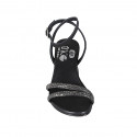 Woman's sandal in black leather with ankle strap and rhinestones heel 6 - Available sizes:  33, 34, 45