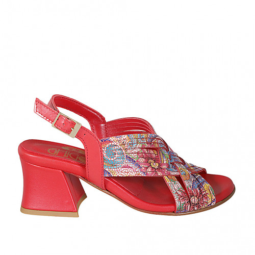 Sandale pour femmes en cuir rouge imprimé mosaïque multicouleur talon 6 - Pointures disponibles:  33, 42, 43, 44