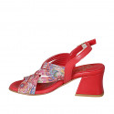 Sandale pour femmes en cuir rouge imprimé mosaïque multicouleur talon 6 - Pointures disponibles:  33, 42, 43, 44