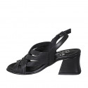 Sandale pour femmes avec courroies croiseés en cuir noir talon 6 - Pointures disponibles:  33, 34, 42, 45