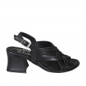 Sandalo da donna con listini incrociati in pelle nero tacco 6 - Misure disponibili: 33, 34, 42, 43, 45