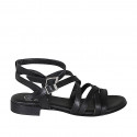 Woman's sandal with two straps in black leather heel 2 - Available sizes:  32