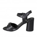 Sandalia para mujer en piel negra con cinturon y hebilla tacon 7 - Tallas disponibles:  42, 43, 44