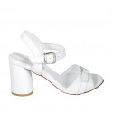 Woman's sandal in white leather with strap and buckle heel 7 - Available sizes:  32, 34, 42, 44, 45