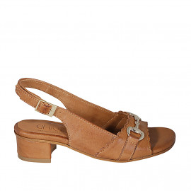 Sandale pour femmes avec accessoire en cuir cognac talon 4 - Pointures disponibles:  32