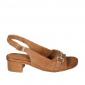 Woman's sandal with accessory in cognac brown leather heel 4 - Available sizes:  32