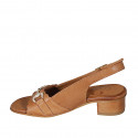 Woman's sandal with accessory in cognac brown leather heel 4 - Available sizes:  32