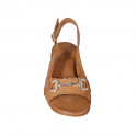 Woman's sandal with accessory in cognac brown leather heel 4 - Available sizes:  32