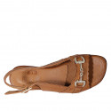 Woman's sandal with accessory in cognac brown leather heel 4 - Available sizes:  32