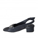 Woman's sandal with accessory in blue leather heel 4 - Available sizes:  44