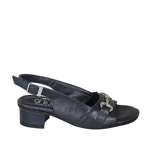 Woman's sandal with accessory in blue leather heel 4 - Available sizes:  44