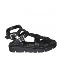 Woman's sandal with straps in black leather wedge heel 3 - Available sizes:  32, 33, 42, 43, 45
