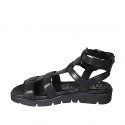 Sandale pour femmes avec courroies en cuir noir talon compensé 3 - Pointures disponibles:  32, 42, 45