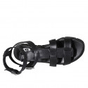 Woman's sandal with straps in black leather wedge heel 3 - Available sizes:  32, 33, 42, 43, 45