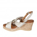 Woman's platform sandal in platinum laminated leather wedge heel 7 - Available sizes:  34