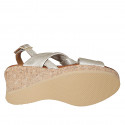 Woman's platform sandal in platinum laminated leather wedge heel 7 - Available sizes:  34