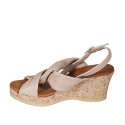 Sandalia para mujer con plataforma en piel nude cuña 7 - Tallas disponibles:  32, 33, 34, 42, 44, 45