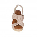 Woman's platform sandal in nude leather wedge heel 7 - Available sizes:  32, 33, 34, 42, 44, 45