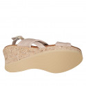 Woman's platform sandal in nude leather wedge heel 7 - Available sizes:  32, 33, 34, 42, 44, 45