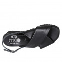 Woman's sandal in black leather with wedge heel 4 - Available sizes:  42, 43, 44, 45