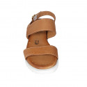 Sandale pour femmes en cuir cognac talon compensé 4 - Pointures disponibles:  32, 42, 43