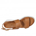 Sandale pour femmes en cuir cognac talon compensé 4 - Pointures disponibles:  32, 42, 43