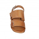 Woman's sandal in cognac brown leather heel 4 - Available sizes:  32, 43