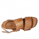 Woman's sandal in cognac brown leather heel 4 - Available sizes:  32, 43