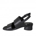 Woman's sandal in black leather heel 4 - Available sizes:  32, 33, 34, 42, 43, 45