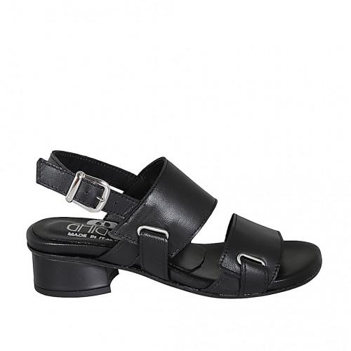 Sandale pour femmes en cuir noir talon 4 - Pointures disponibles:  32, 33, 34, 42, 43, 45