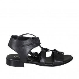 Sandale avec lacets pour femmes en cuir noir talon 2 - Pointures disponibles:  32, 33, 34, 43, 45