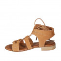 Sandalia para mujer con cordones en gamuza cognac tacon 2 - Tallas disponibles:  32, 33, 34, 42, 43