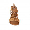 Sandale avec lacets pour femmes en daim cognac talon 2 - Pointures disponibles:  32, 33, 34, 42, 43, 44, 45