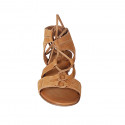 Woman's sandal with laces in cognac brown suede heel 2 - Available sizes:  32, 33, 34, 42, 43