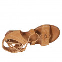 Woman's sandal with laces in cognac brown suede heel 2 - Available sizes:  32, 33, 34, 42, 43