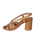 Woman's sandal in cognac brown leather heel 7 - Available sizes:  42